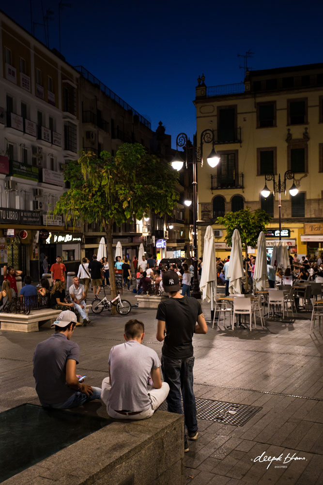 Seville-Spain-plaza-kids-cafes-at-night