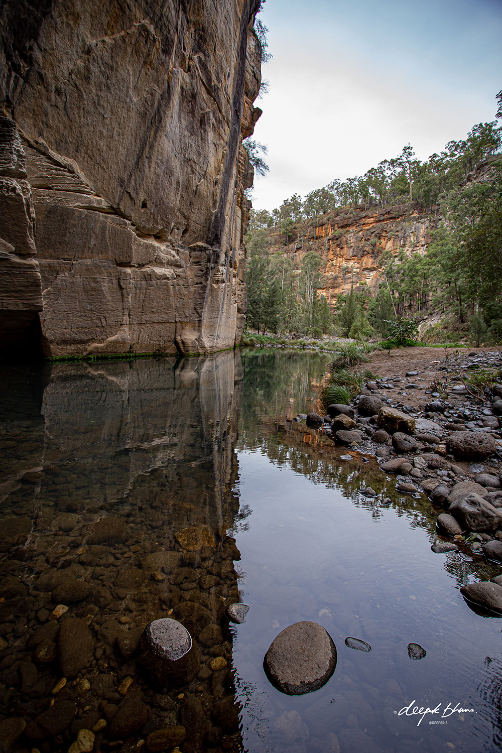 Carnarvon Gorge - tall cliffs, still water